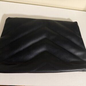 Black Quilted Faux Leather Clutch – Minimalist Chevron Design